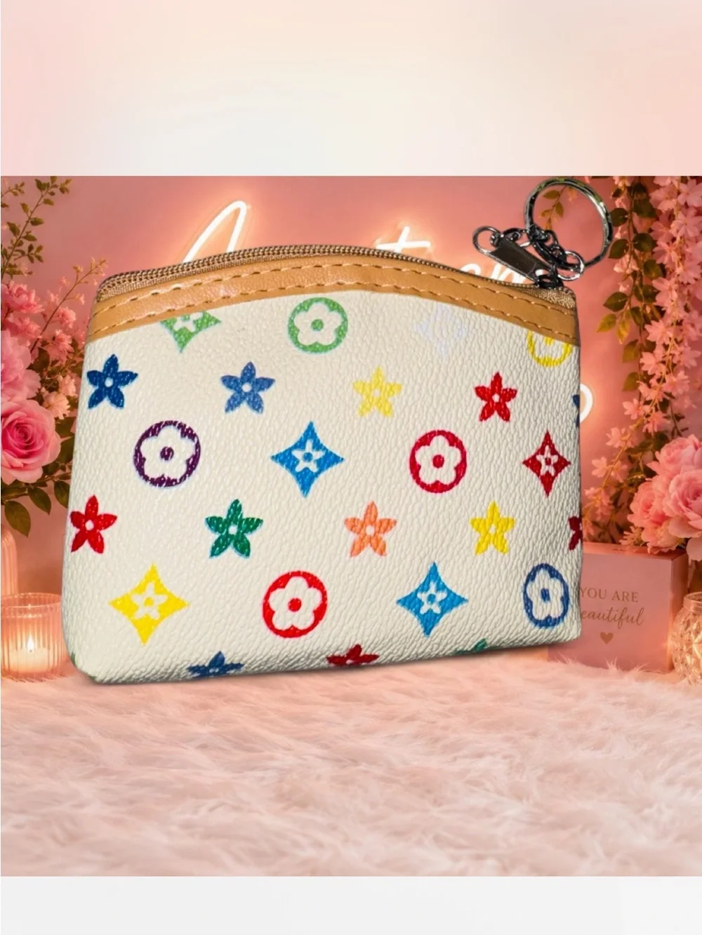 2/ Multicolor Monogram Zip Pouch - Women's Wristlet Coin Purse